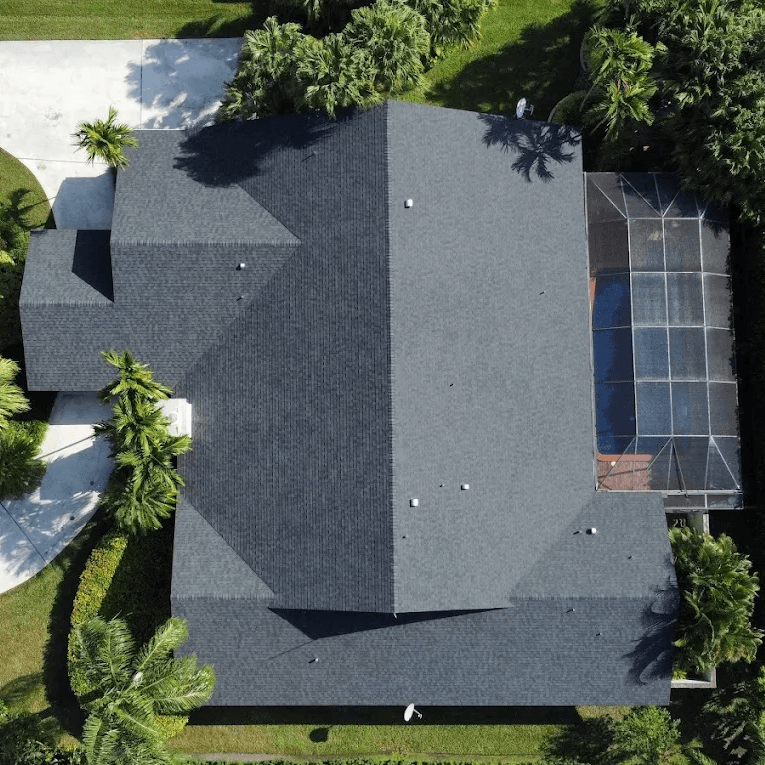 miami fl shingle roof replacement overhead drone view